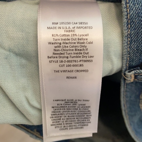 Current/Elliott The Vintage Cropped Slim, Made in the USA, 29x27, NWT $228 MSRP - Picture 9 of 14